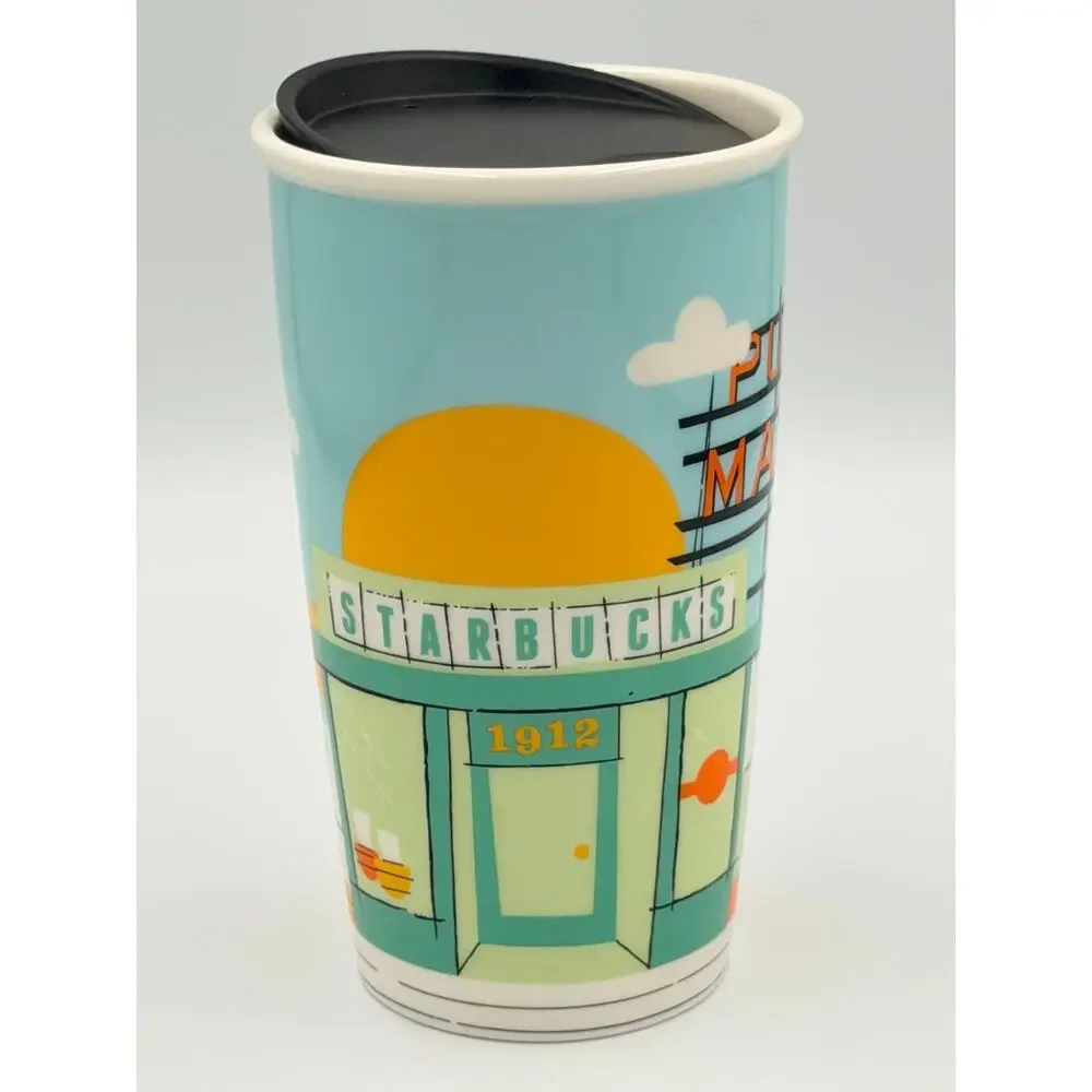 2016 STARBUCKS Seattle Market Pike Place Ceramic Travel Cup/Mug 12oz